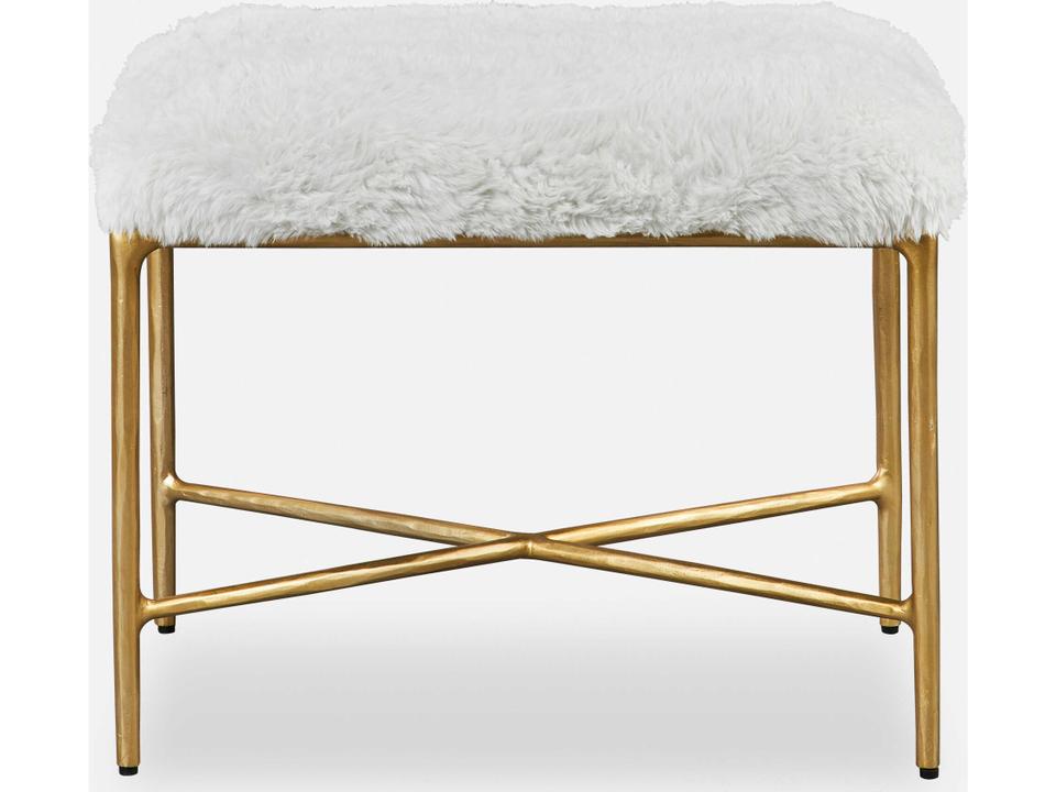 Charmed Faux Sheepskin Small Bench in Cream and Soft Gold