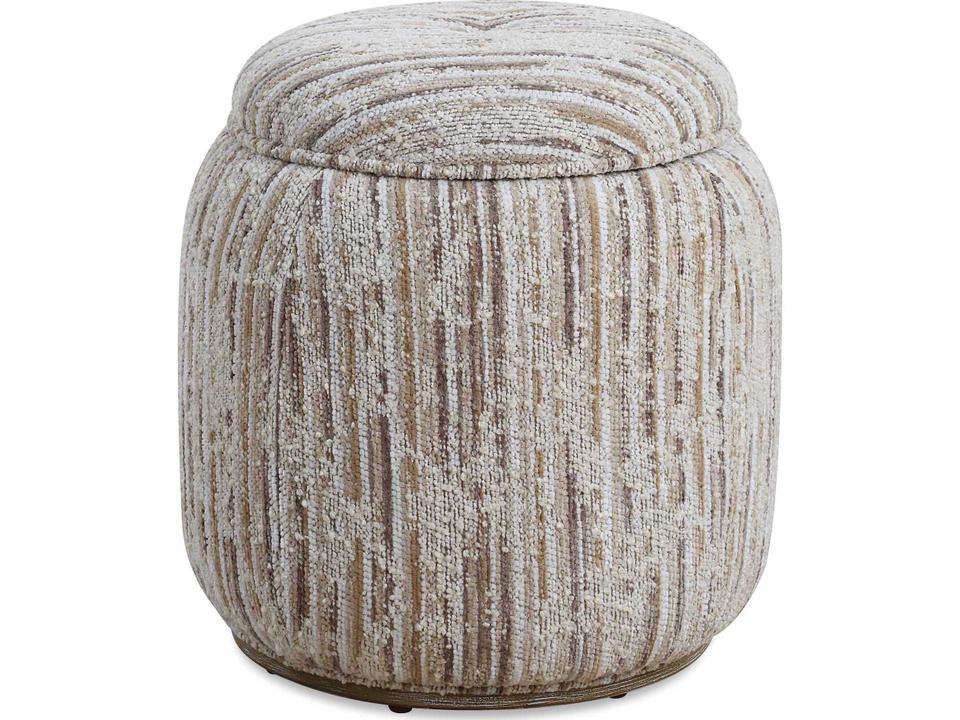 Dialogue Boucle Upholstered Storage Ottoman in Ivory Tan and Brown