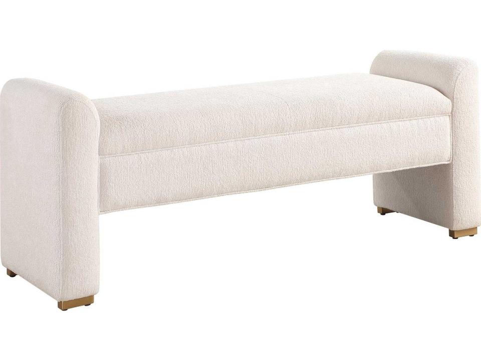 Caliste Ivory Boucle Bench with Brushed Brass Feet