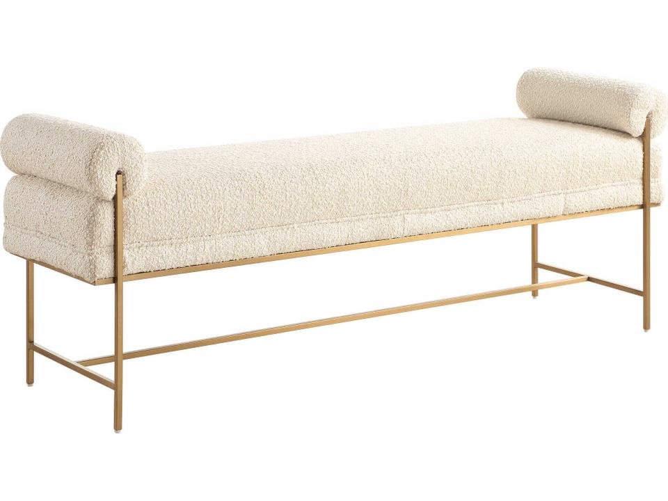 Bolster Pearl White Accent Bench with Brushed Brass Frame