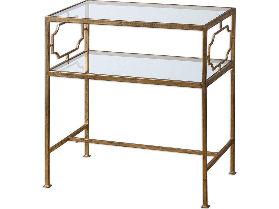 Genell Gold Leaf Iron and Glass Side Table