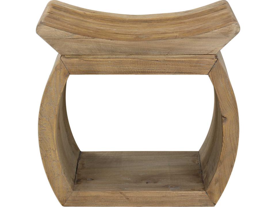 Connor Reclaimed Elm Wood Accent Stool with Scooped Seat