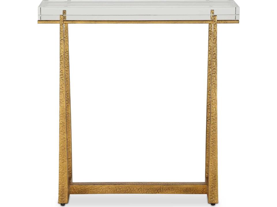 Midas Thick Crystal Accent End Table with Antique Gold Base