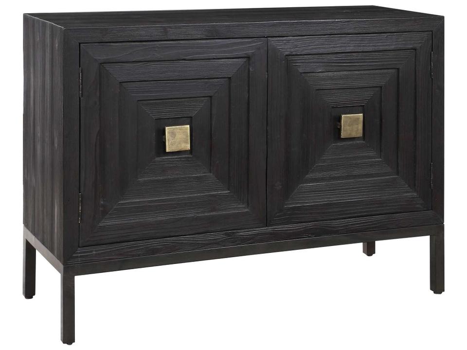 Aiken 2 Door Accent Cabinet in Dark Ebony and Brushed Brass