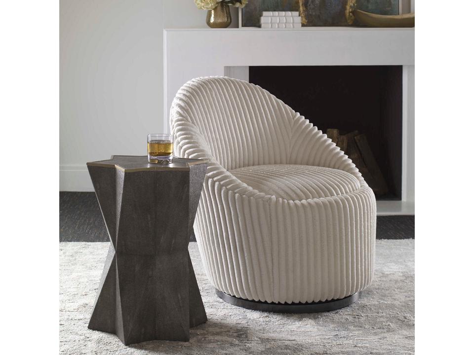 Capella Star Shaped Accent Table with Charcoal Gray Faux Shagreen and Gold Trim
