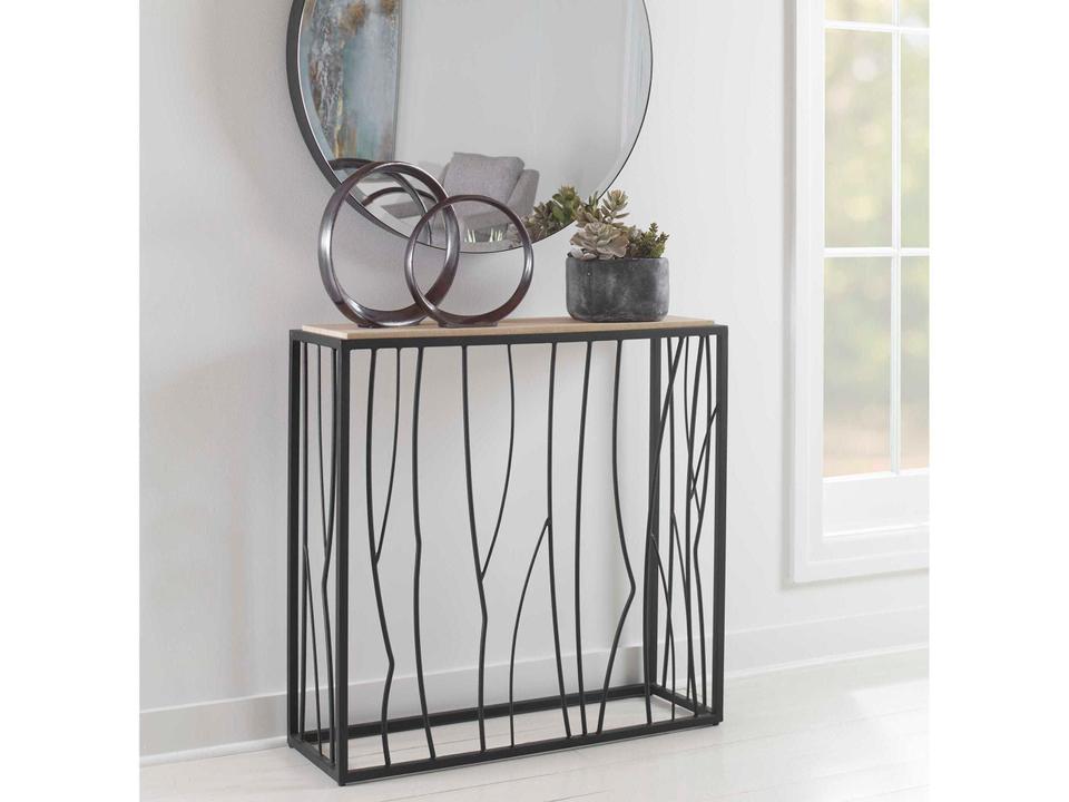 Reed Travertine Console Table with Dark Iron Base