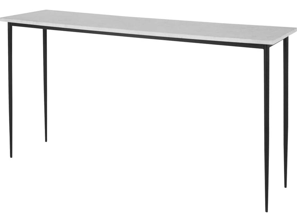 Nightfall White Marble Console Table with Satin Black Cast Iron Base