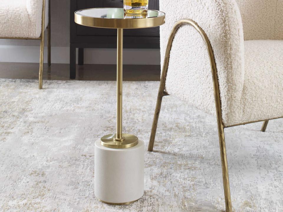 Laurier Round Mirror White Brushed Brass End Table