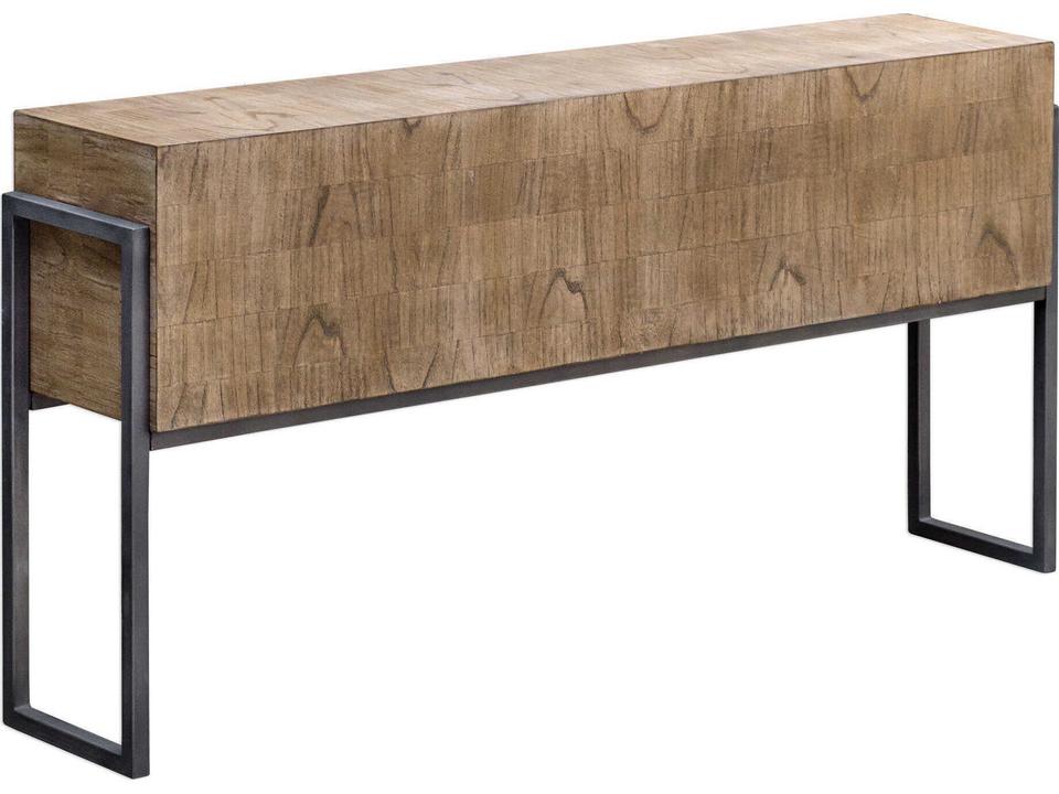 Nevis Contemporary Console Table in Aged Iron and Light Oatmeal Wash