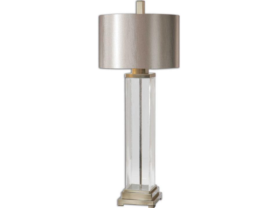 Drustan Glass Table Lamp with Champagne Bronze Shade and Brushed Nickel Accents