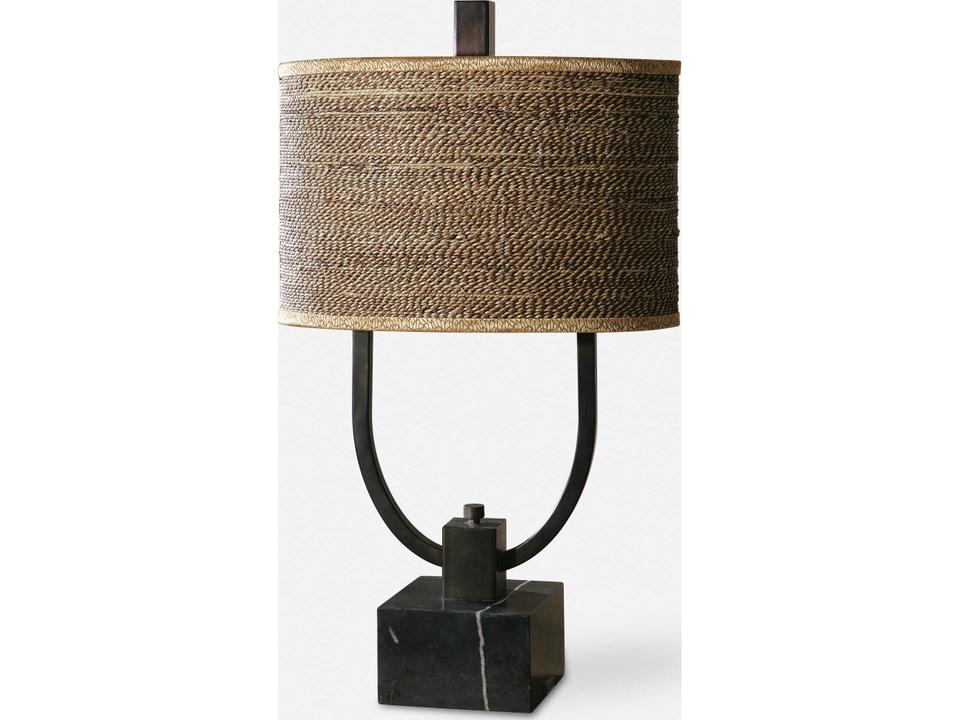 Stabina Metal Table Lamp with Rustic Bronze Finish and Rattan Shade