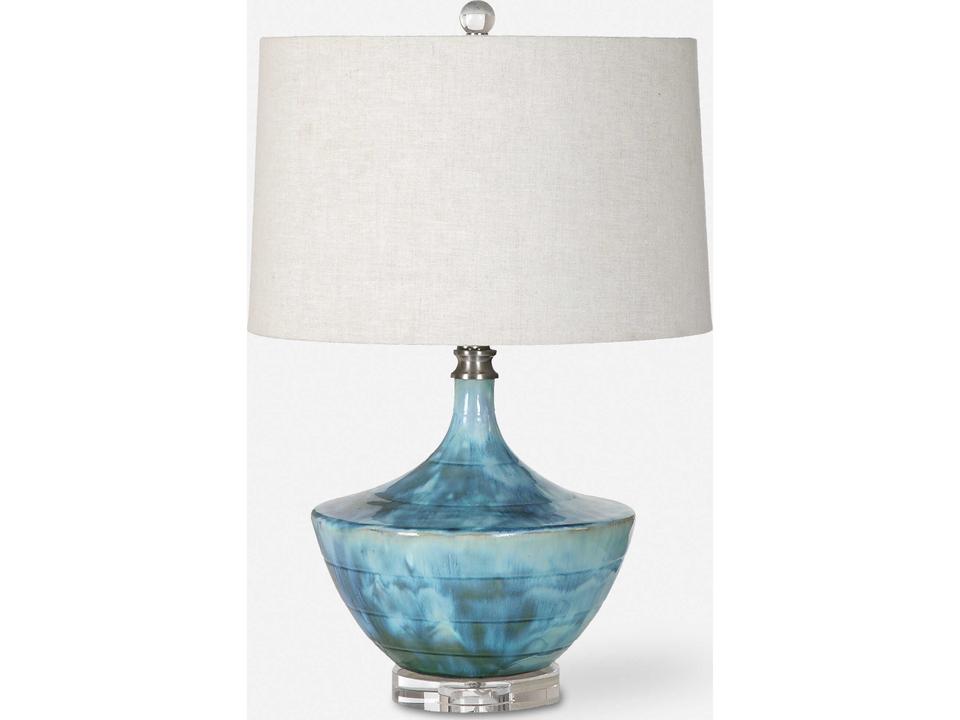 Chasida Ceramic Table Lamp with Crystal Accents and Linen Shade