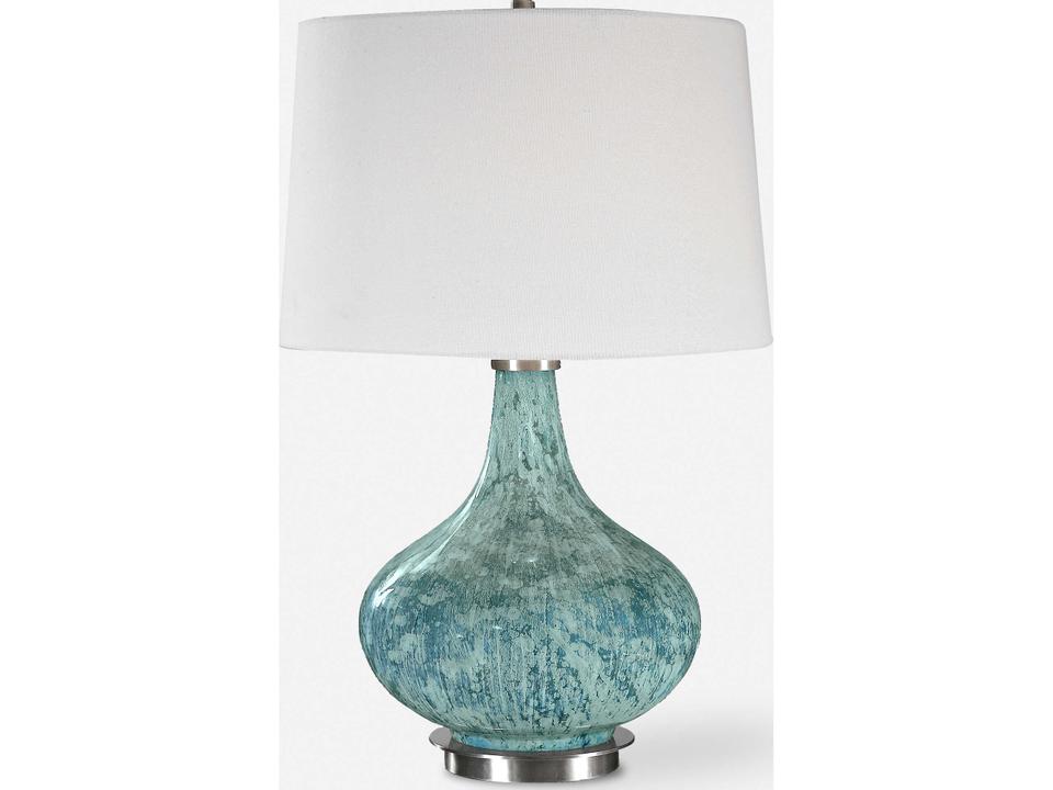 Celinda 1-Light Blue Gray Glass Table Lamp with Linen Shade