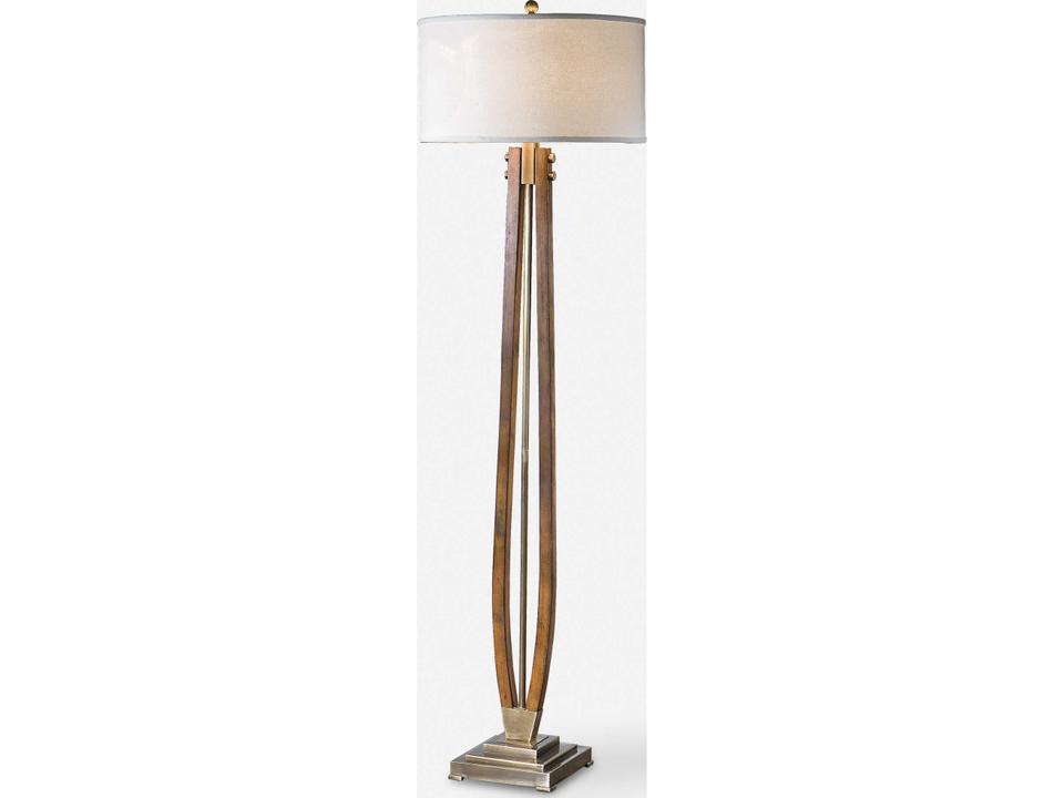 Boydton Burnished Wood Floor Lamp with Light Beige Linen Shade