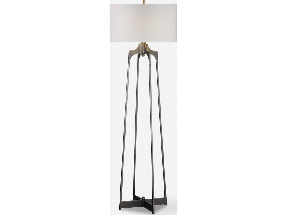 Adrian 1-Light Floor Lamp in Plated Aged Gun Metal with Linen Shade
