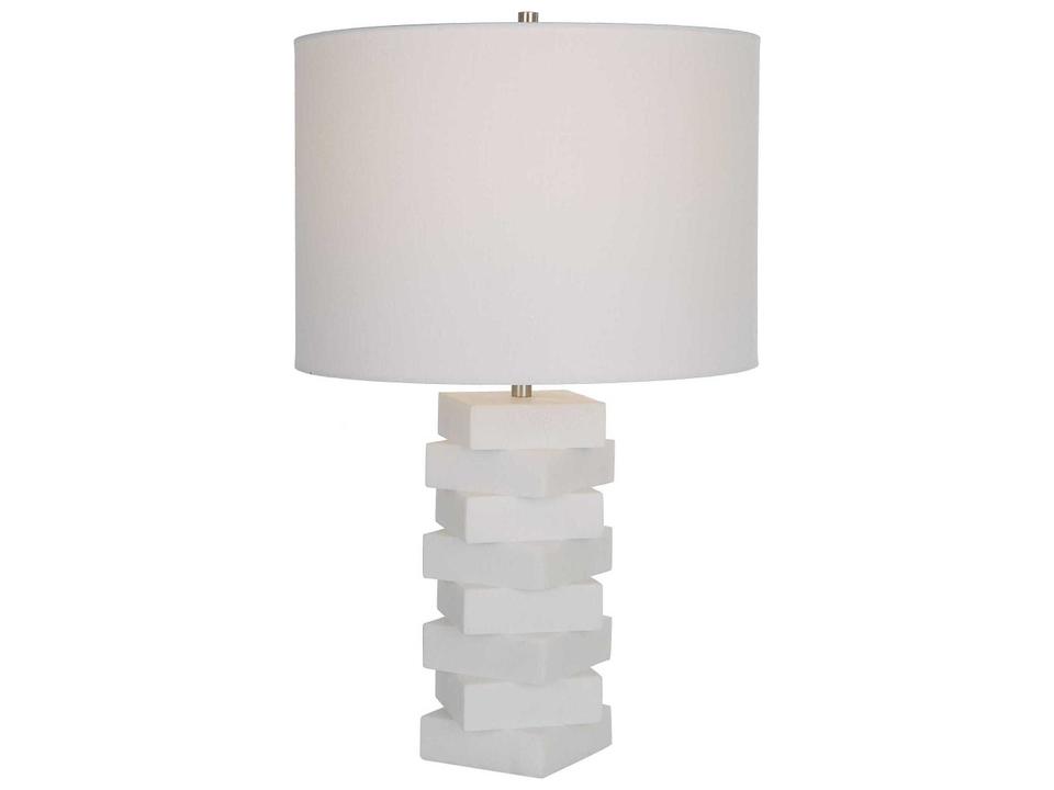 Ascent White Geometric Table Lamp with Brushed Nickel Accents