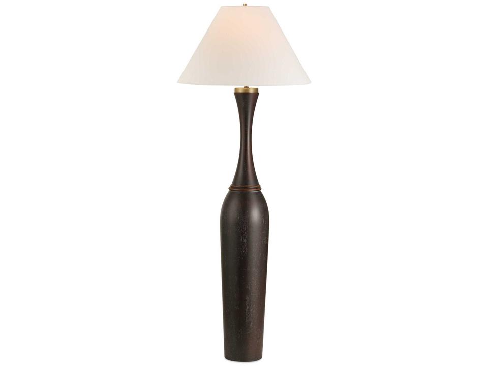 Pravin Dark Wood Floor Lamp with White Linen Shade
