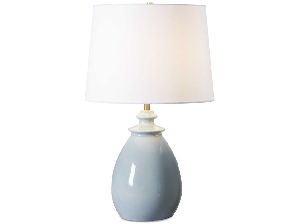 Lorene Light Blue Glazed Ceramic Table Lamp with White Linen Shade