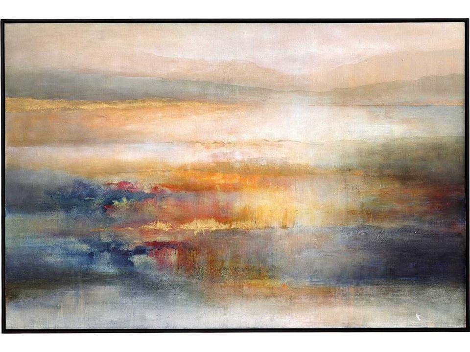 Seafaring Dusk Hand Painted Abstract Wall Art with Black Frame