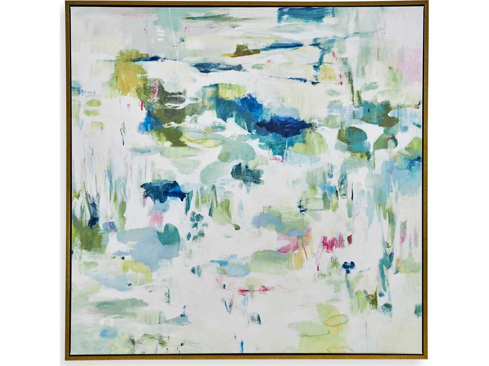 Abstract Reflections Framed Canvas Wall Art Green Blue Gold