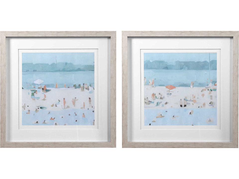Sea Glass Sandbar Framed Prints Set of 2 with Light Driftwood Frame