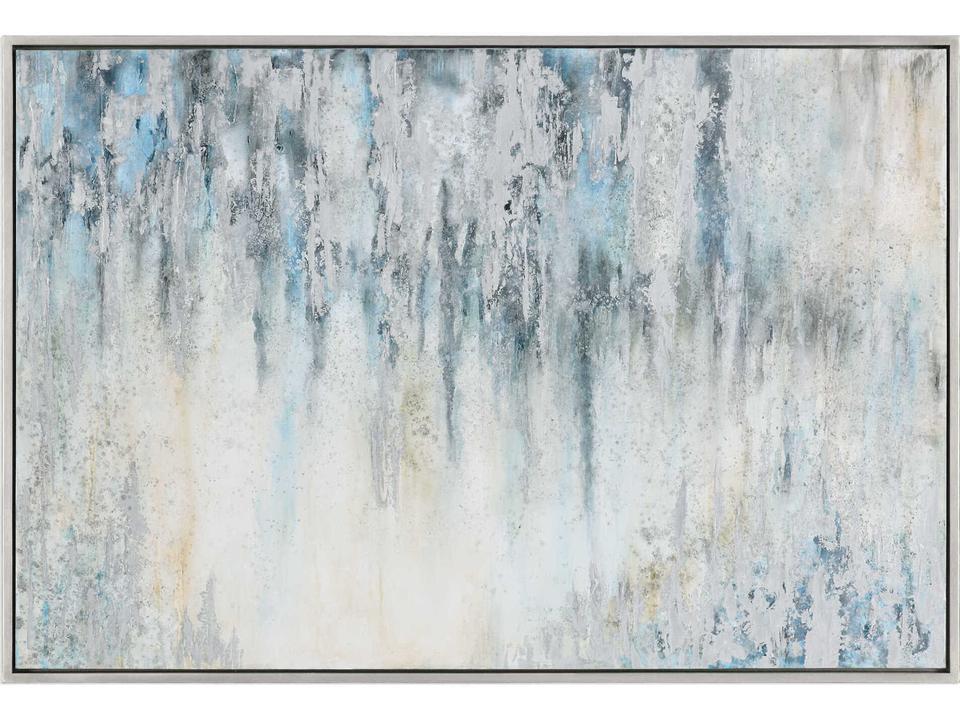Overcast Abstract Art Hand Painted Canvas with Silver Frame