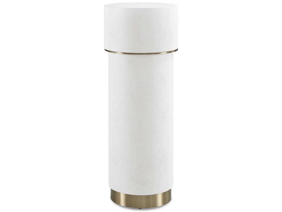 Wessex Pedestal Style Drink Table in White Faux Shagreen and Brushed Brass