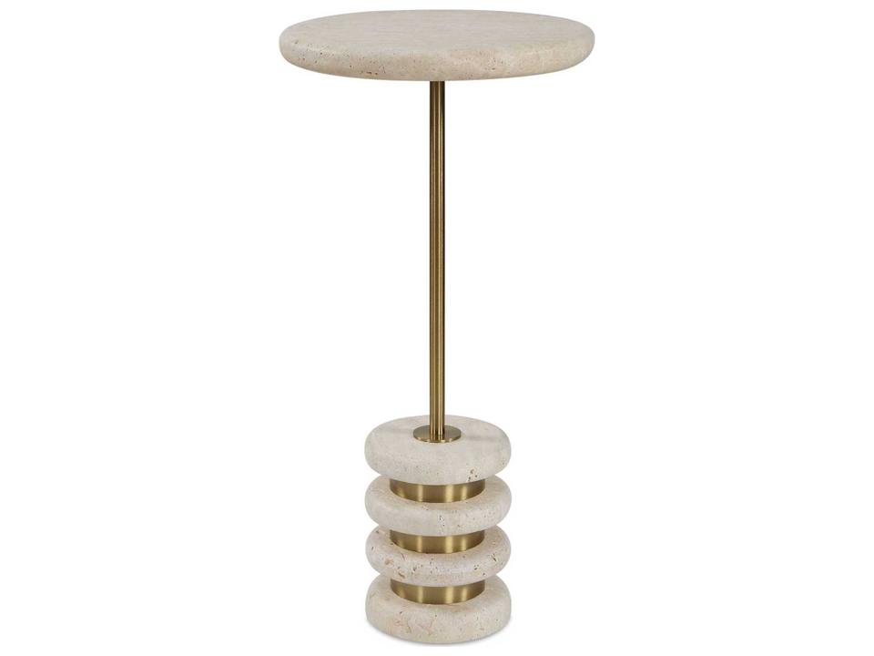 Adames Round Stone Brass White End Table