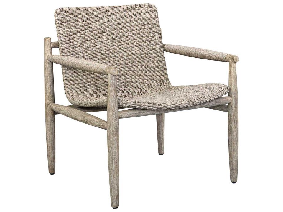 Sumba Mahogany Wood Lounge Chair with Light Gray Wicker