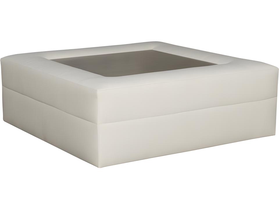 Leone Upholstered Bumper Ottoman in Identify Ivory Fabric with Fossil Wood Top