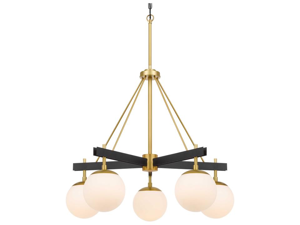 5-Light Allie Chandelier in Black Satin Brass with White Glass