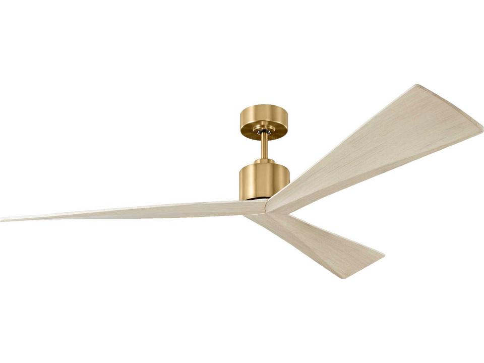 Adler 60-Inch 3-Blade Indoor Outdoor Ceiling Fan in Burnished Brass with Washed White Oak