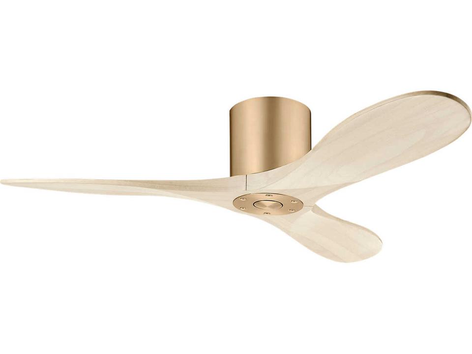 Maverick Smart 44-Inch 3-Blade Hugger Ceiling Fan in Burnished Brass with Washed White Oak Blades