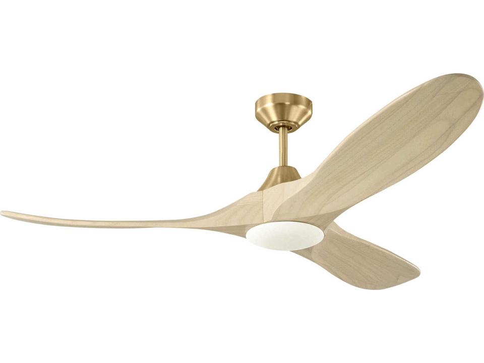 Maverick Smart 52-Inch 3-Blade Damp Rated Ceiling Fan in Burnished Brass with Washed White Oak
