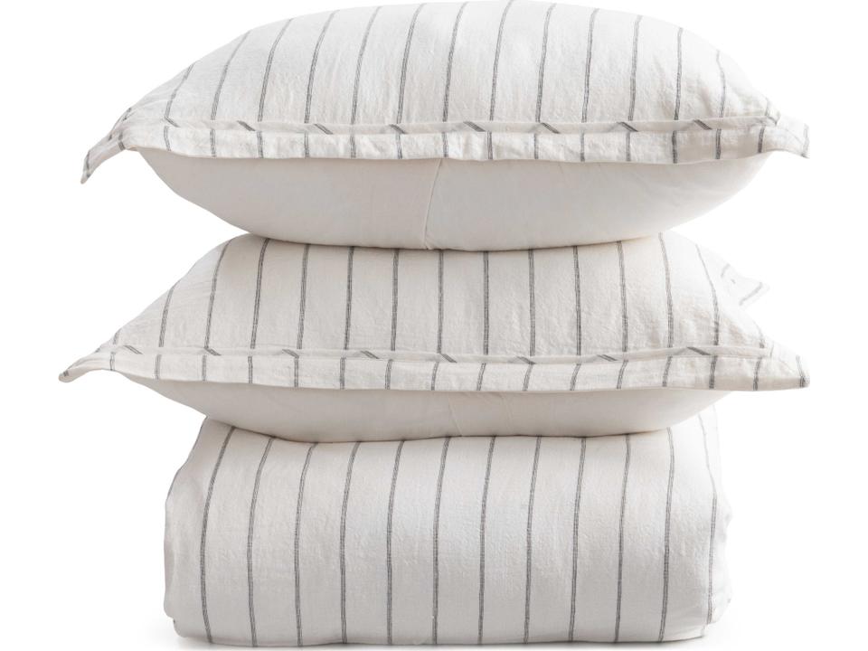 Monaco Belgian Flax Linen Duvet Set with Modern Stripes
