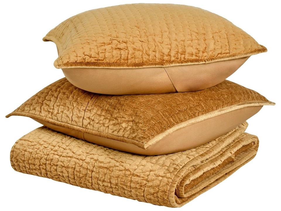 Bari Honey Gold Velvet Rayon 4-Piece King Quilt Set