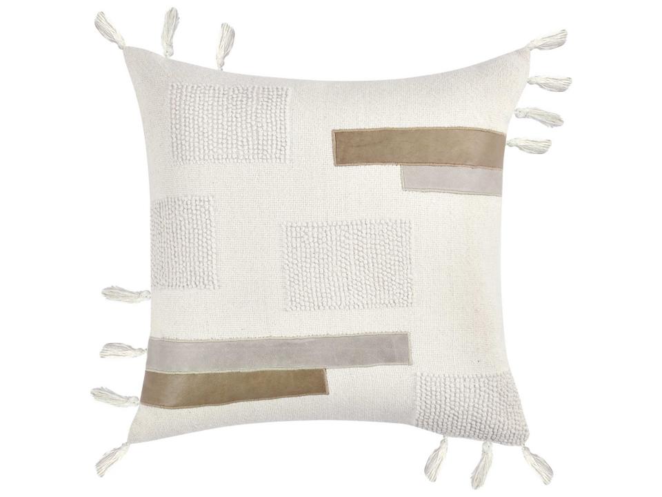Modern Perspective Square Cotton Blend Throw Pillow with Leather Applique
