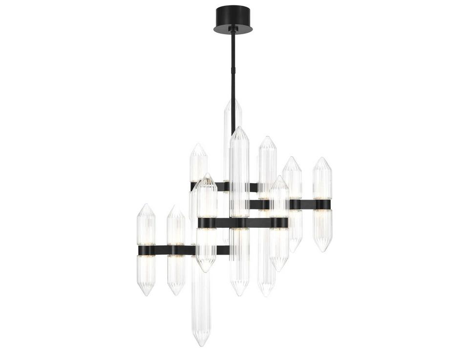 Langston 12-Light LED Chandelier in Plated Dark Bronze with Fluted Crystal Shades by AvroKO