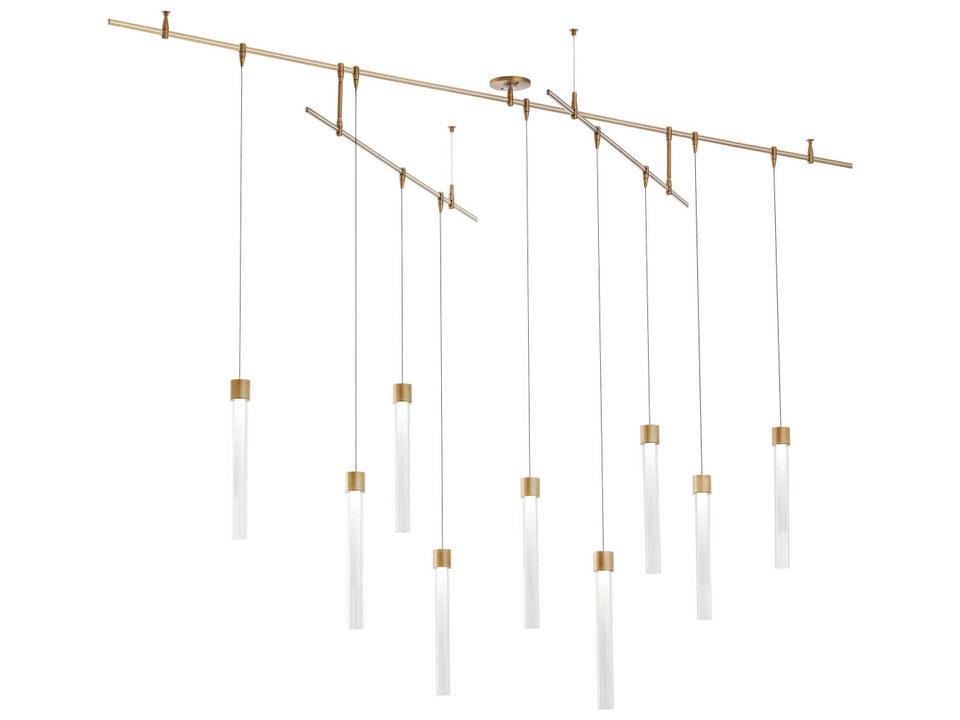 Linger 9-Light Linear Chandelier in Natural Brass and Clear Crystal by Sean Lavin