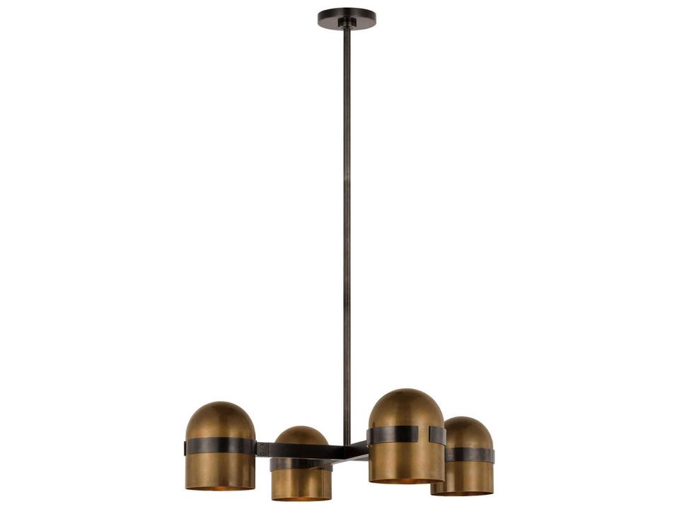 Octavia 4-Light Chandelier in Blackened Bronze and Bright Worn Brass with Integrated LED