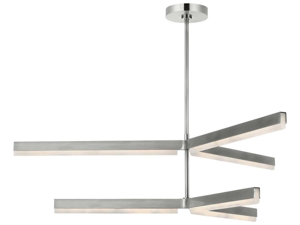 Linea 6-Light Two-Tier LED Chandelier in Antique Nickel and Alabaster