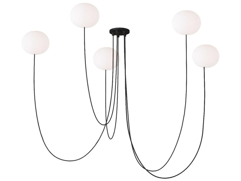 Helium 5-Light LED Chandelier in Matte Black and Opal Etched Glass by Peter Bristol