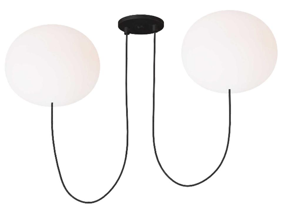Helium 2-Light Chandelier in Matte Black and Opal Etched Glass by Peter Bristol
