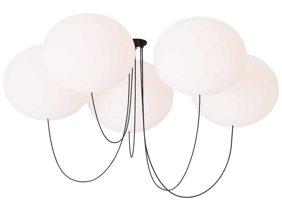Helium 5-Light LED Chandelier in Matte Black and Opal Etched Glass