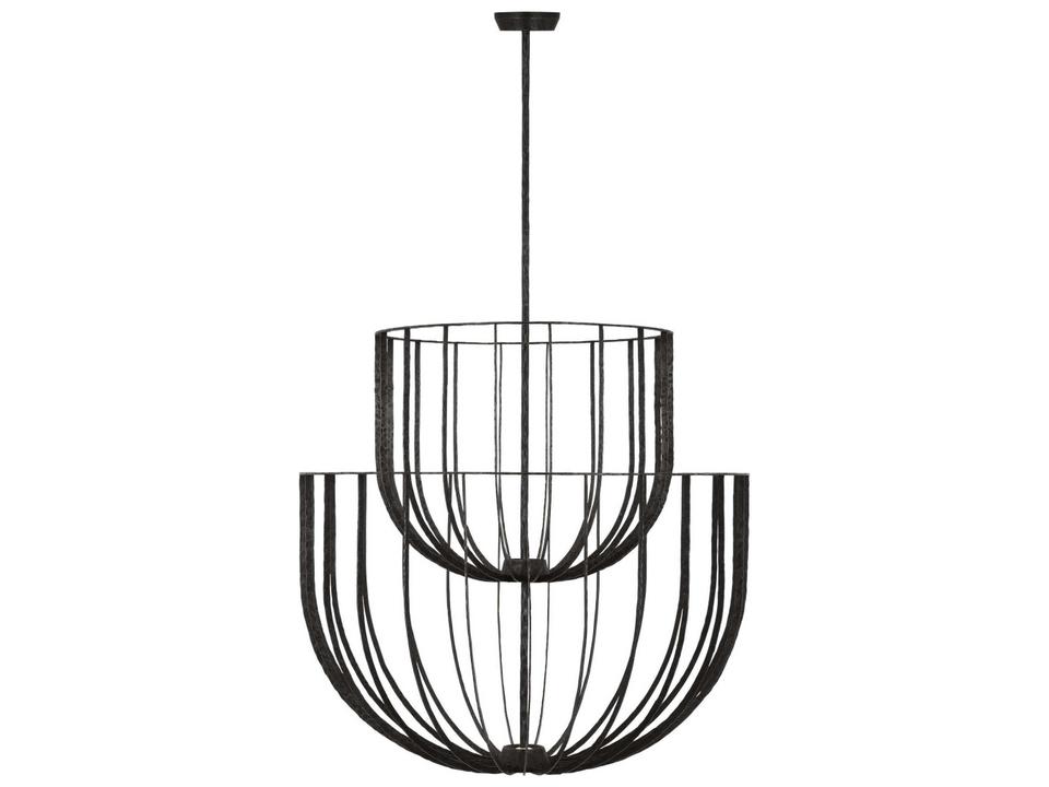 Sanchi Large Two-Tier LED Chandelier in Aged Iron with Hand-Hammered Steel