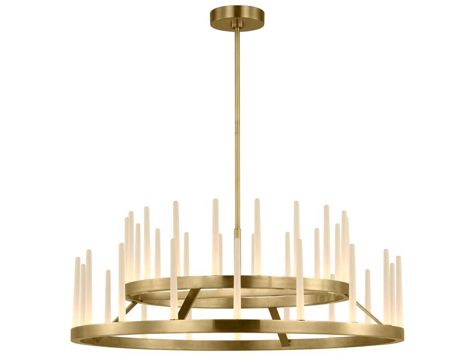 Sagrada 36-Light Two-Tier Chandelier in Hand-Rubbed Antique Brass and Etched Crystal by Sean Lavin