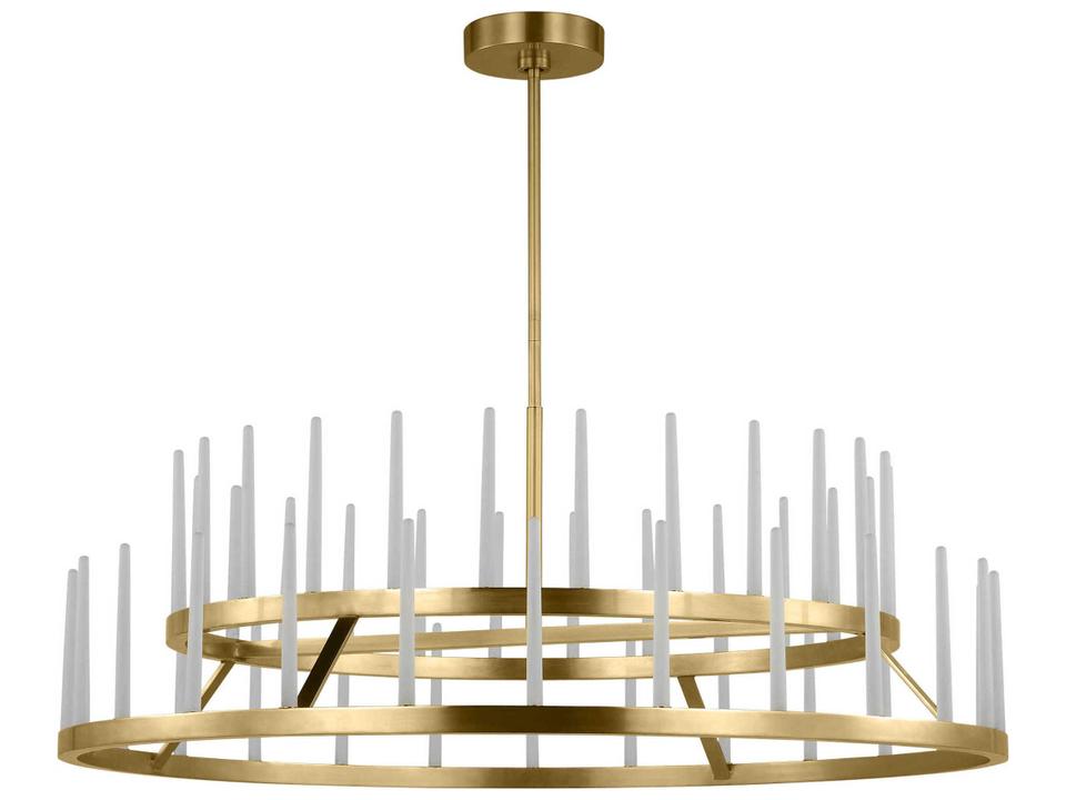 Sagrada 49-Inch Two-Tier Chandelier in Hand-Rubbed Antique Brass and Etched Crystal by Sean Lavin