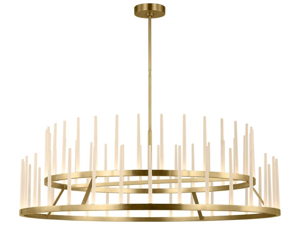Sagrada 60-Inch 64-Light Two-Tier Chandelier in Hand-Rubbed Antique Brass with Etched Crystal