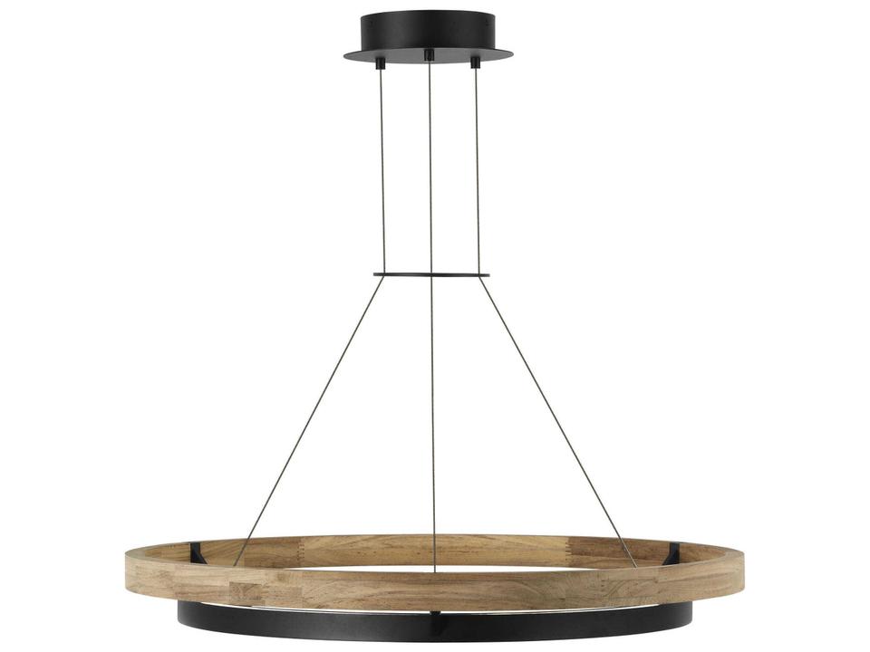 Grace 36-Inch LED Outdoor Pendant Light in Textured Black and Teak
