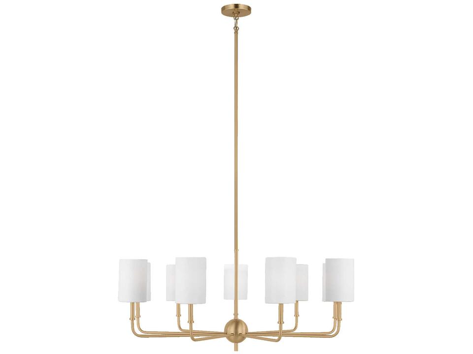 Foxdale 9-Light Chandelier in Satin Brass with White Linen Shades